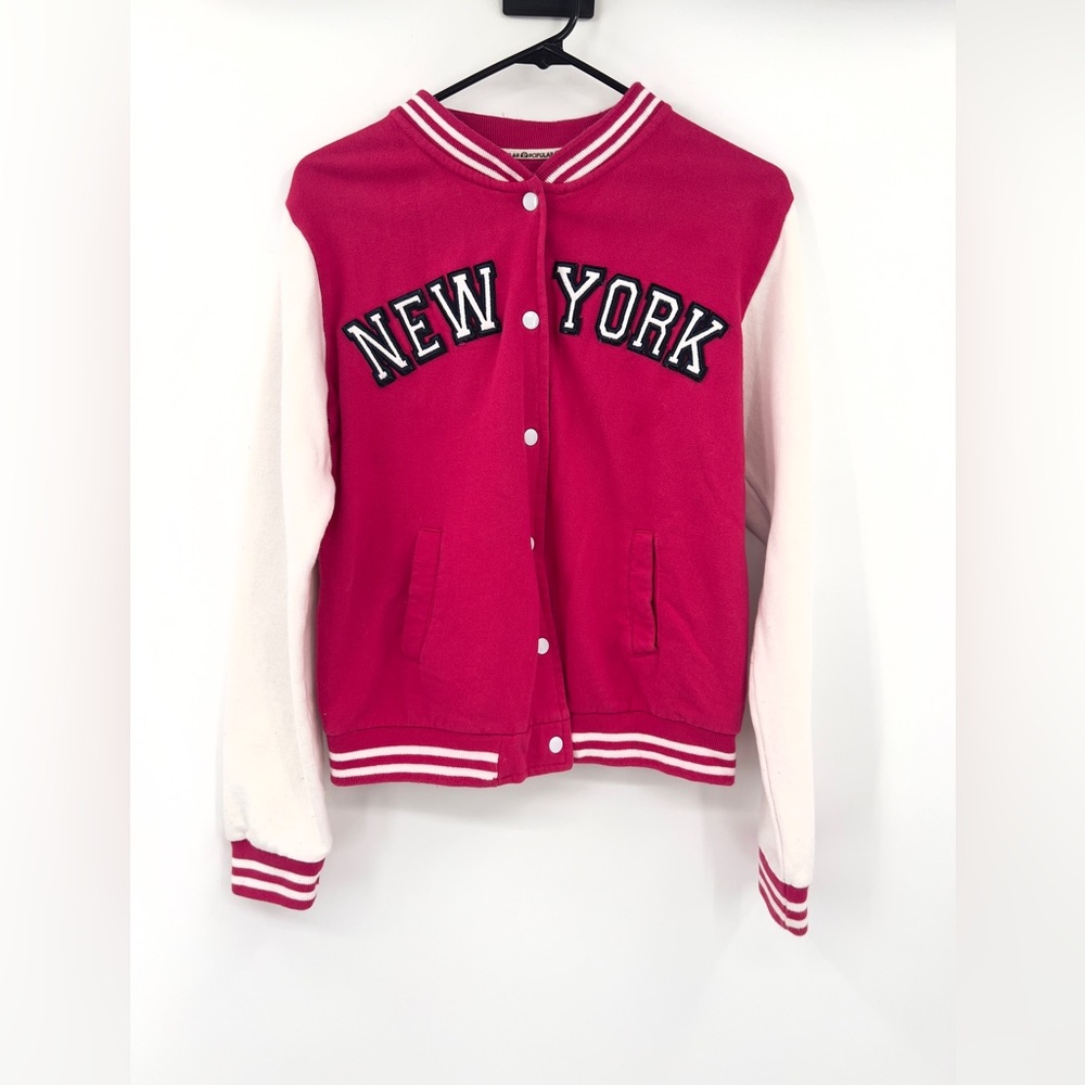 Women's Red and White New York Letterman Varsity Jacket Halloween Sports Player